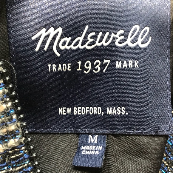 Madewell Metallic Blue Tweed Leather Sleeve Jacket - Picture 7 of 7